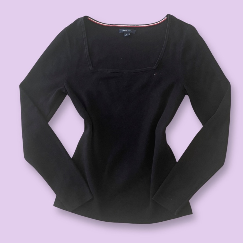 Black Elegant Tommy Hilfiger Women's Square Neck Top in M🖤